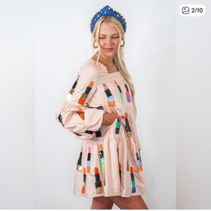 Queen of Sparkles XS Cream Tan Beige Colorful Lipstick Makeup Sequin Mini Dress
